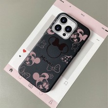 HONTINGA iPhone 14 Pro ile Uyumlu Kılıfı Deri Dokusu Anti Düşme Yumuşak Silikon Telefon Kılıfı Minnie Desen K7-3097