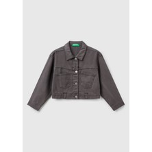 United Colors Of Benetton Havacı Mavi Kadın / Kız KJ_%100 Liyosel Logo Detaylı Önü Yama Cepli Ceket Model Kodu: ( 21AQCN06060W)