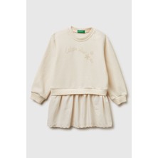 United Colors Of Benetton Ekru Kadın / Kız Kk_önü Nakışlı Ribana Detaylı Uzun Kollu Elbise Model Kodu: ( 345ZGV02L0R2)