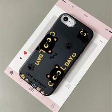 HONTINGA iPhone 8 ile Uyumlu Kılıfı Deri Dokusu Anti Düşme Yumuşak Silikon Telefon Kılıfı Kedi Desen K7-3094