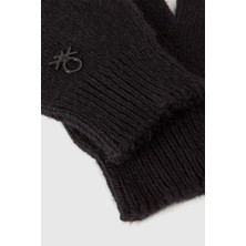 United Colors Of Benetton Siyah Erkek Ej_yün ve Viskoz Karışımlı Logo Nakışlı Eldiven Model Kodu: ( 126WCG00M700)