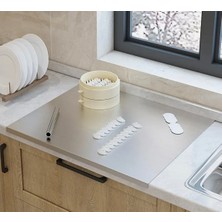 PremiumPort 50X60 cm Paslanmaz Çelik Tek Taraf Bükümlü Metal Tezgah Koruyucu