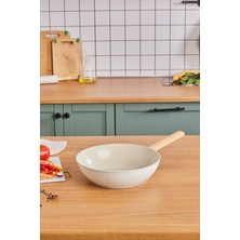 PremiumPort Refika Swiss Crystal Almond Cream Wok Tava 28 Cm, Yanmaz, Indüksiyon Tabanlı
