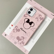 HONTINGA iPhone 12 ile Uyumlu Kılıfı Deri Dokusu Anti Düşme Yumuşak Silikon Telefon Kılıfı Minnie Desen K7-3097