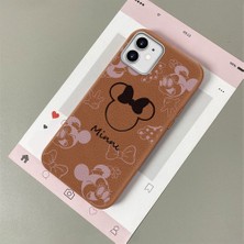 HONTINGA iPhone 12 ile Uyumlu Kılıfı Deri Dokusu Anti Düşme Yumuşak Silikon Telefon Kılıfı Minnie Desen K7-3097