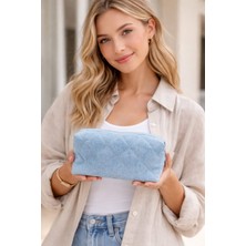 Eva Clothing Kapitone Desenli Mavi Makyaj Çantası