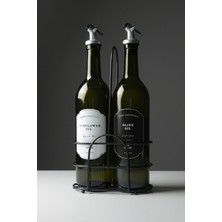 PremiumPort 2'li Siyah Metal Stantlı Amber Cam Yağdanlık Seti 750 ml Damlatmaz Başlıklı