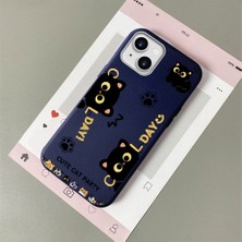 HONTINGA iPhone 15 Plus ile Uyumlu Kılıfı Deri Dokusu Anti Düşme Yumuşak Silikon Telefon Kılıfı Kedi Desen K7-3094