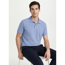 Fabrika Düz Indigo Erkek Polo T-Shirt Nobro Cepsız Nb