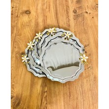 PremiumPort Lüx Güneş Model Yuvarlak Papatyalı Paslanmaz Çelik Kahve Sunum Tepsisi