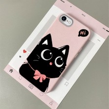 HONTINGA iPhone 8 ile Uyumlu Kılıfı Deri Dokusu Anti Düşme Yumuşak Silikon Telefon Kılıfı Kedi Desen K7-3095