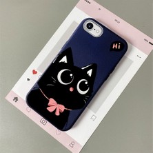 HONTINGA iPhone 8 ile Uyumlu Kılıfı Deri Dokusu Anti Düşme Yumuşak Silikon Telefon Kılıfı Kedi Desen K7-3095
