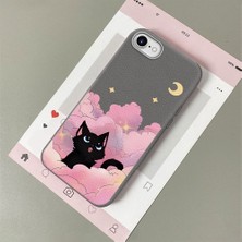 HONTINGA iPhone Se 2022 ile Uyumlu Kılıfı Deri Dokusu Anti Düşme Yumuşak Silikon Telefon Kılıfı Kedi Desen K7-3092