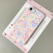 HONTINGA iPhone 7 ile Uyumlu Kılıfı Deri Dokusu Anti Düşme Yumuşak Silikon Telefon Kılıfı Minnie Kelebek K7-3096