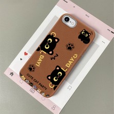 HONTINGA iPhone 8 ile Uyumlu Kılıfı Deri Dokusu Anti Düşme Yumuşak Silikon Telefon Kılıfı Kedi Desen K7-3094