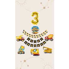 İTHAL Inşaat Temalı 3 Yaş Doğum Günü Parti Seti, Büyük Boy 8 Adet Doğum Günü Süsleme Seti