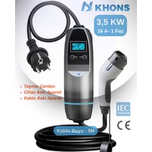 Khons Taşınabilir Elektrikli Araç Şarj Cihazı 3,5Kw | 5m Kablo