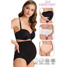 Özkan Underwear Özkan 23582 3'lü Paket Kadın Siyah Beyaz Ten Rengi Pamuklu Likralı Süprem Hamile Lohusa Yüksek Bel Bato Külot
