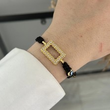 Siyah Makrome Gram Altınlık Nazarlı Bileklik