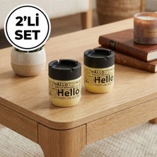 LE Paris 2'li Set Kapaklı Kokusuz Cam Küllük - Rüzgar Önleyici Hello Desenli Dekoratif Hazneli Küllük