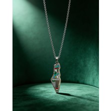 Zaytoon Çelik Kolye Filistin Haritası Kubbetü's-Sahra Gümüş Paslanmaz Zincirli Unisex 44 cm