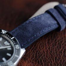 Yaydan Deri Aksesuar Lacivert Süet Deri Saat Kordonu