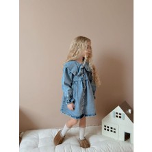 Butik Kız Çocuk  Kot Denim Elbise 3-10 Yaş Aralığı Yaka Detaylı