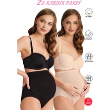 Özkan Underwear Özkan 23582 2'li Paket Kadın Siyah Ten Karışık Paket Pamuklu Likralı Süprem Hamile Lohusa Yüksek Bel Bato Külot