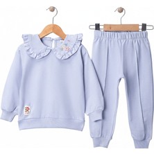 Kız Çocuk Yakası Işlemeli  Pamuklu Alt Üst Takım (Şık & Rahat)