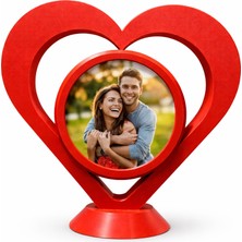 Yapı3D Kalpli Masaüstü Fotoğraf Çerçevesi | Kırmızı Dekoratif Kalp Çerçeve | Yuvarlak Fotoğraf Alanlı Özel Tasarım