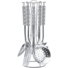 PremiumPort 5'li Standlı Kepçe Seti, Siyah Beyaz, Pratik ve Şık Mutfak Araçları