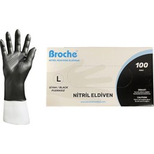 Broche Tek Kullanımlık Pudrasız Nitril Eldiven L Beden Siyah 100'LÜ