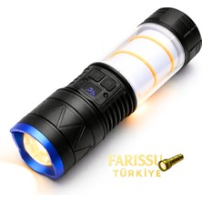 farissu 30W 3000 Lümen Zoomlu Şarj Edilebilir El Feneri & Kamp Lambası - Powerbank Özellikli 12 Modlu
