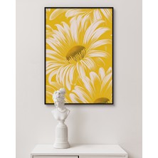 Rosa Art Metal Çerçeveli Gerçek Camlı Tablo - Sarı Papatya Temalı Soyut, Minimalist Çiçek Posteri
