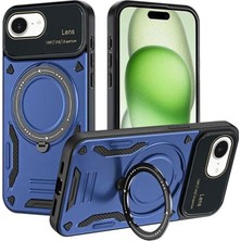 TE Dükkan Buğz Iphone 16E Kılıf Joy Lens Standlı Kapak - Lacivert