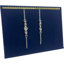 Megass Dekor Süet Kumaş Lacivert Renk 24/34 cm Enine Tırnaklı Ayaklı Tesbih-Kolye-Zincir Sergileme Standı