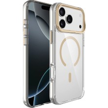 Case 4u Appleiphone 17 Pro Max Kılıf M-Safe Şarj Özellikli Airbagli Kamera Standlı Azor Kapak Gold