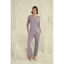 Aria's Closet Arias Closet Uzun Kollu Boydan Düğmeli V Yaka Pijama Takımı