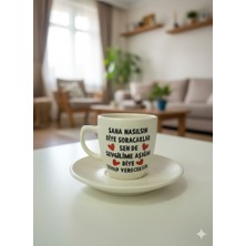 Palto Tasarım Sevgilime Aşığım Diye Cevap Vereceksin Krem Türk Kahvesi Fincanı - Hediye Seramik Türk Kahvesi Fincanı