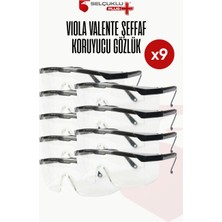 Viola Valente 9'LU Koruyucu Gözlük – Ayarlanabilir Saplı, Şeffaf Lensli İş Güvenliği Gözlüğü