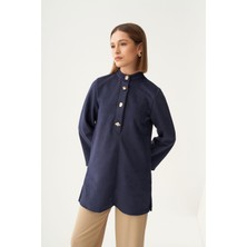ALLDAY Indigo-Gold Düğmeli Scuba Süet Tunik