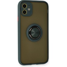 TE Dükkan Buğz Iphone 11 Kılıf Montreal Yüzüklü Silikon Kapak - Yeşil