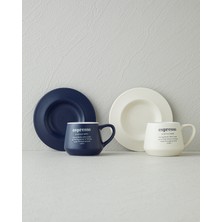 PremiumPort 4'lü Kahve Fincan Takımı, 90 Ml, Lacivert ve Krem Renkler, Şık Tasarım