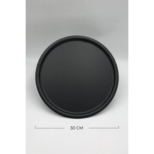 PremiumPort Mat Siyah Metal Yuvarlak Servis Tepsisi 30 Cm, Şık ve Şık Sunum Için