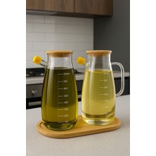 PremiumPort Bambu Kapaklı Vakumlu Cam Yağlık ve Sirkelik 3'lü Set