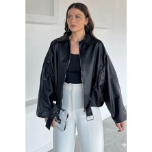 Orions Collection Yeni Sezon Oversize Kemerli Deri Bomber Ceket Trend & Şık Model