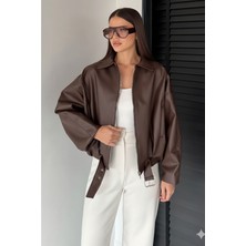 Orions Collection Yeni Sezon Oversize Kemerli Deri Bomber Ceket Trend & Şık Model