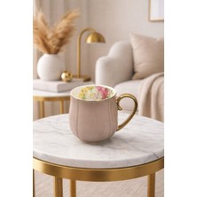 Yzhome Porselen Yaldızlı Içi Çiçekli Kupa Bardak 220ML
