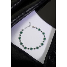 INNUENDO JEWELRY 925 Ayar Gümüş Yuvarlak Sıralı Yeşil Taşlı Bileklik