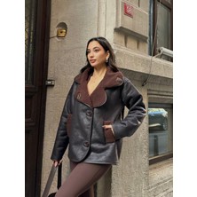 Orions Collection Else Acı Kahve Dokulu Süet Içi Peluşlu Oversize Zra Model Mont